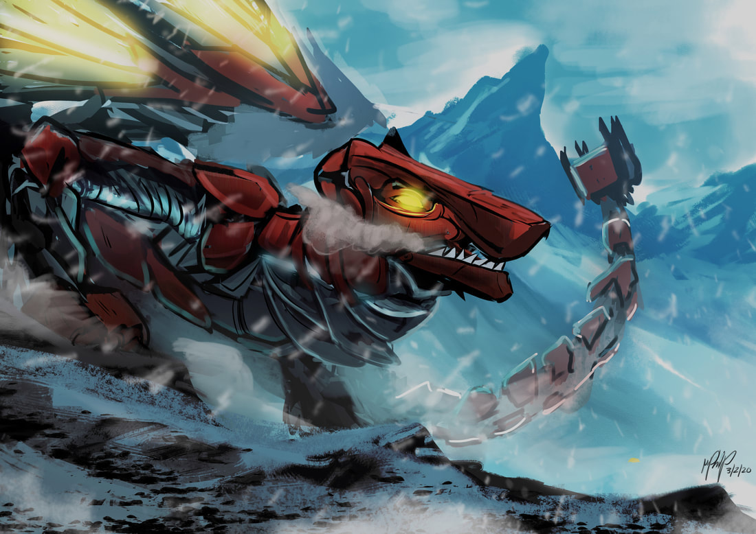 speed painting and concept art of robot dragon