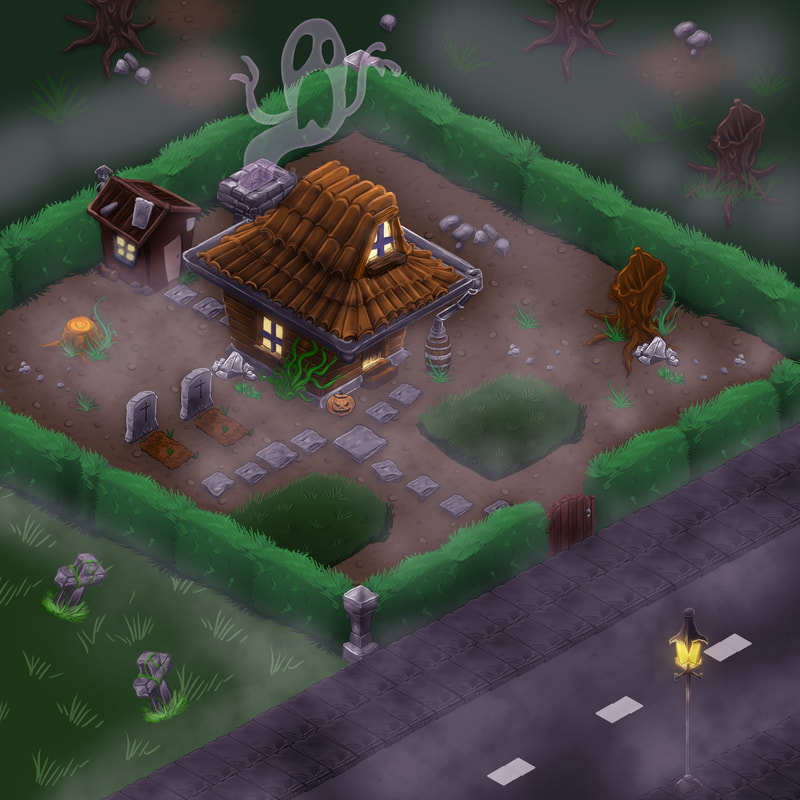 isoemtirc view of a Halloween themed environment for games.